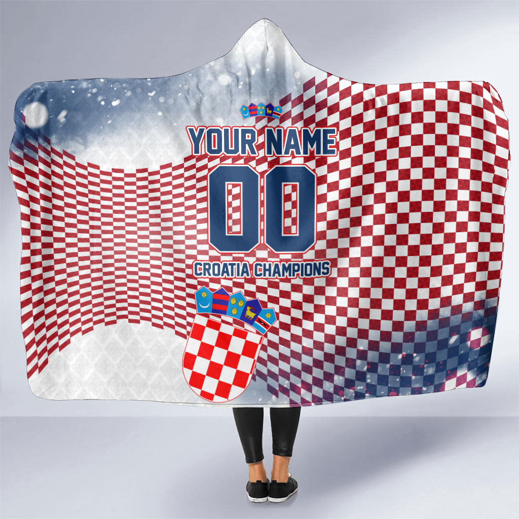 Personalized Croatia Football Eagle Mascot Hooded Blanket Checkerboard Pattern - Accent Splatters