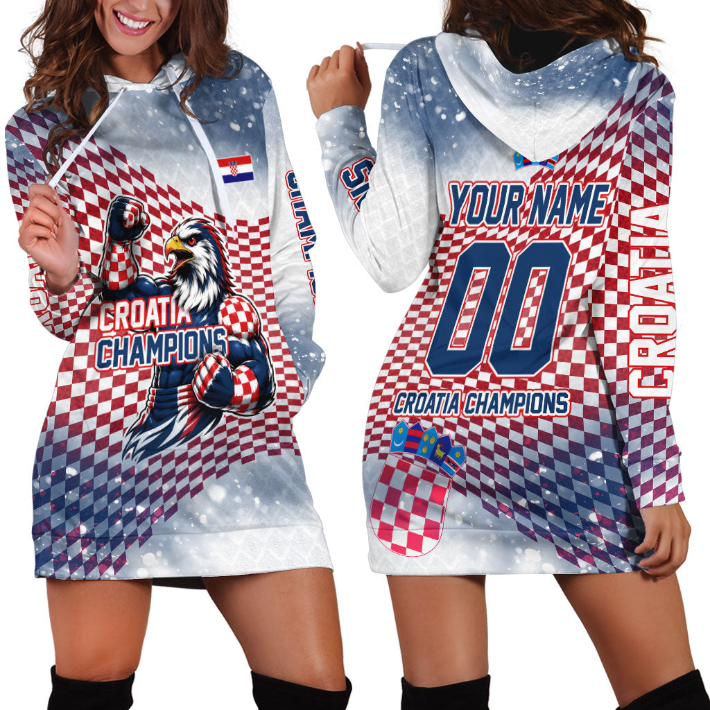 Personalized Croatia Football Eagle Mascot Hoodie Dress Checkerboard Pattern - Accent Splatters