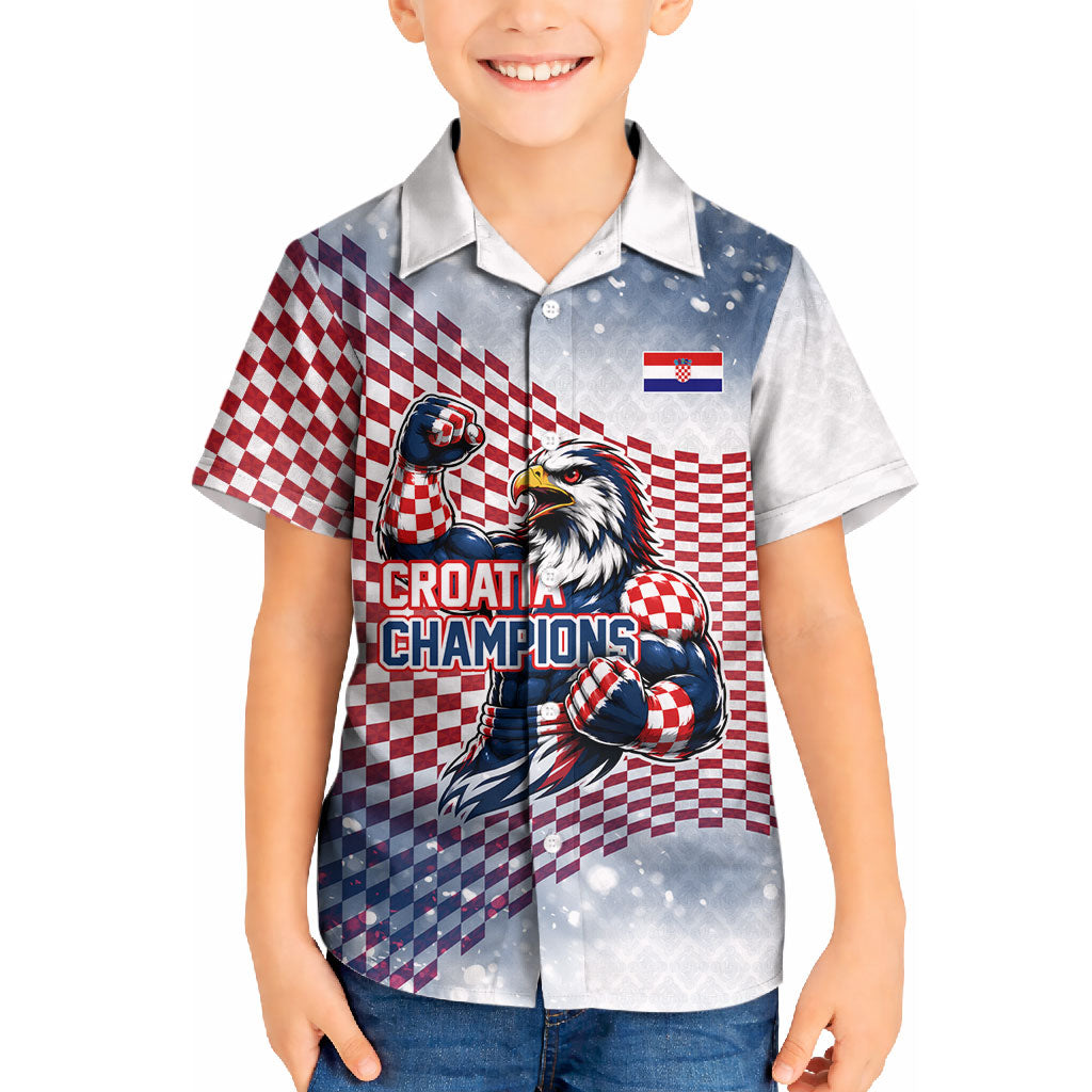 Personalized Croatia Football Eagle Mascot Kid Hawaiian Shirt Checkerboard Pattern - Accent Splatters
