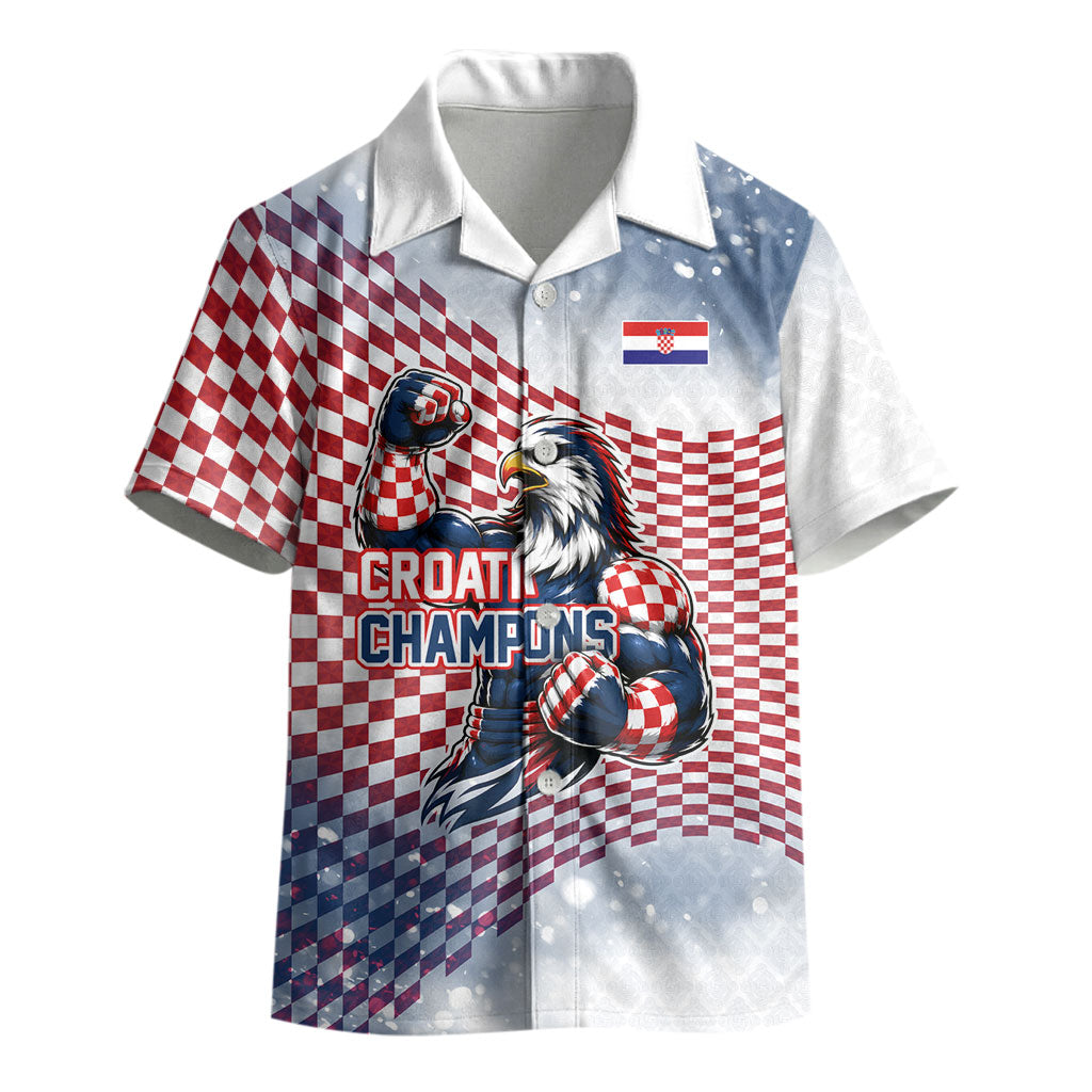 Personalized Croatia Football Eagle Mascot Kid Hawaiian Shirt Checkerboard Pattern - Accent Splatters