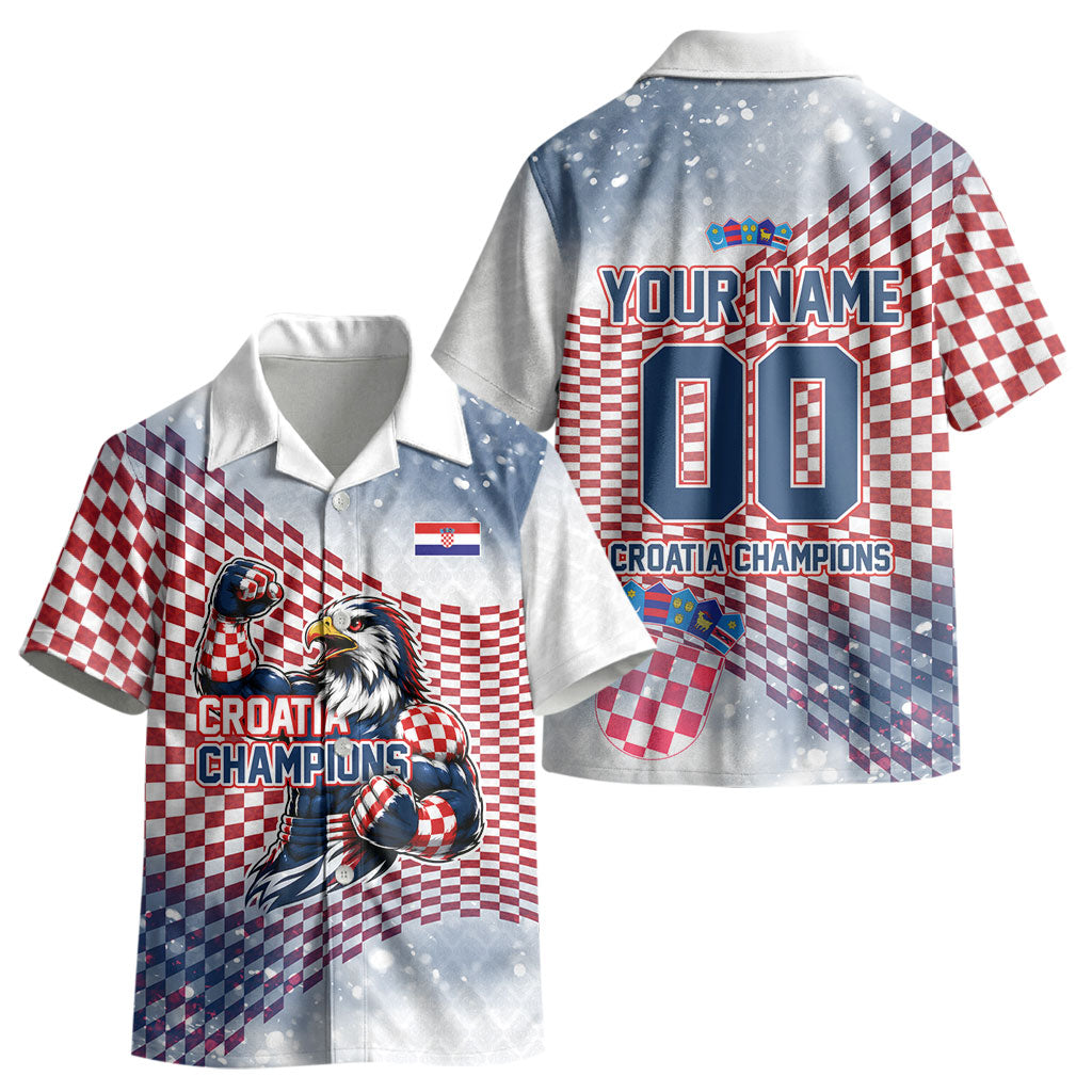Personalized Croatia Football Eagle Mascot Kid Hawaiian Shirt Checkerboard Pattern - Accent Splatters