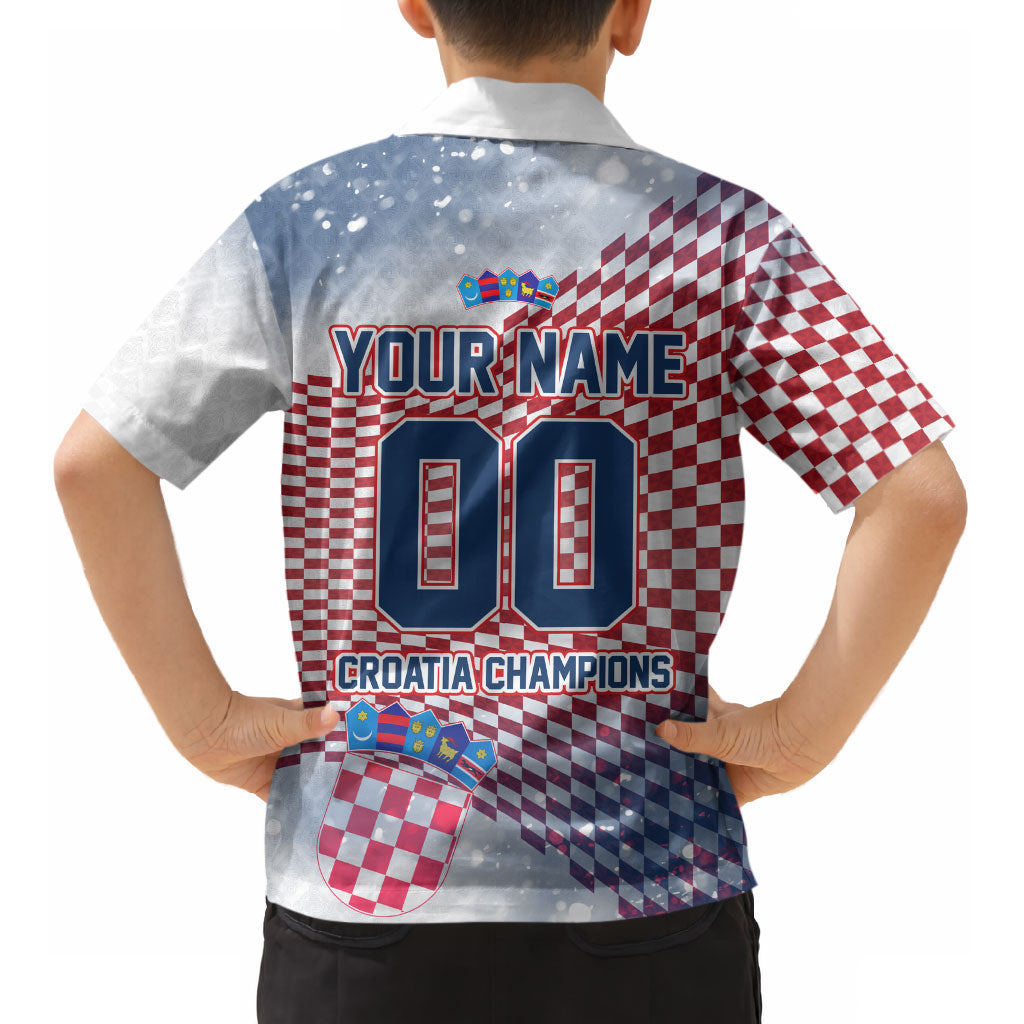 Personalized Croatia Football Eagle Mascot Kid Hawaiian Shirt Checkerboard Pattern - Accent Splatters