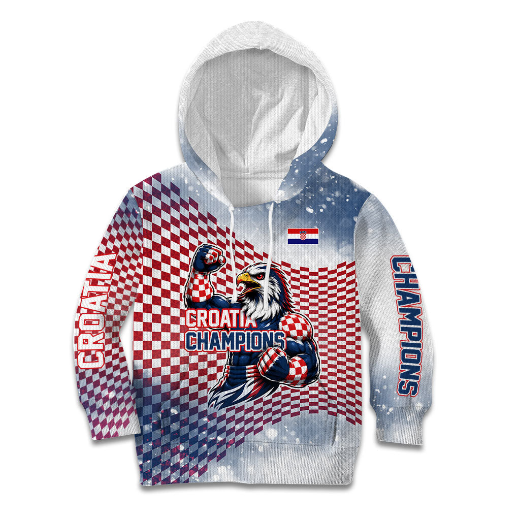 Personalized Croatia Football Eagle Mascot Kid Hoodie Checkerboard Pattern - Accent Splatters