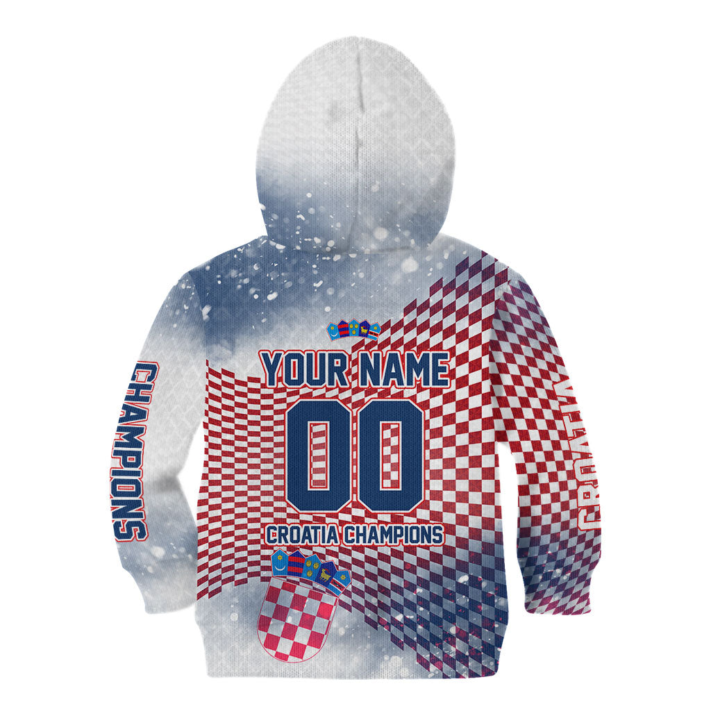 Personalized Croatia Football Eagle Mascot Kid Hoodie Checkerboard Pattern - Accent Splatters