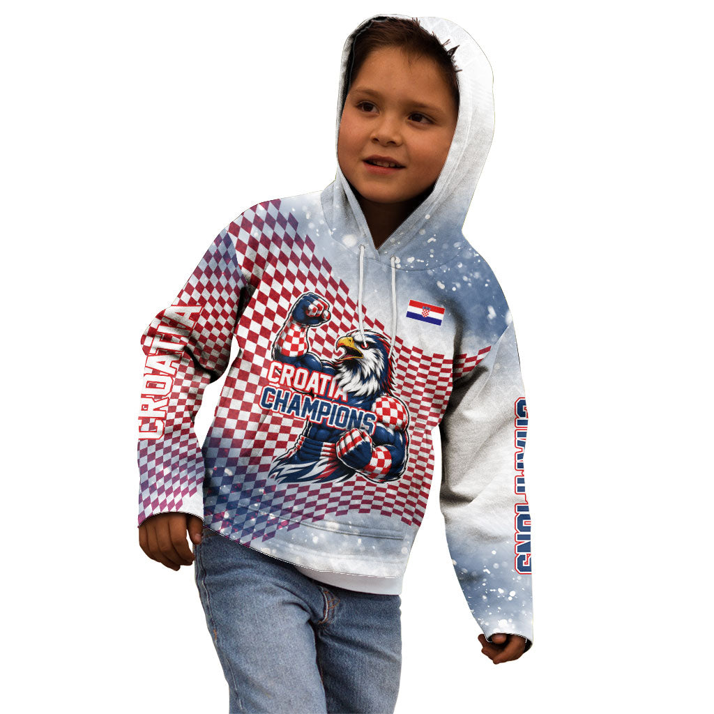 Personalized Croatia Football Eagle Mascot Kid Hoodie Checkerboard Pattern - Accent Splatters