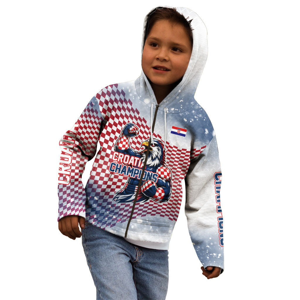 Personalized Croatia Football Eagle Mascot Kid Hoodie Checkerboard Pattern - Accent Splatters