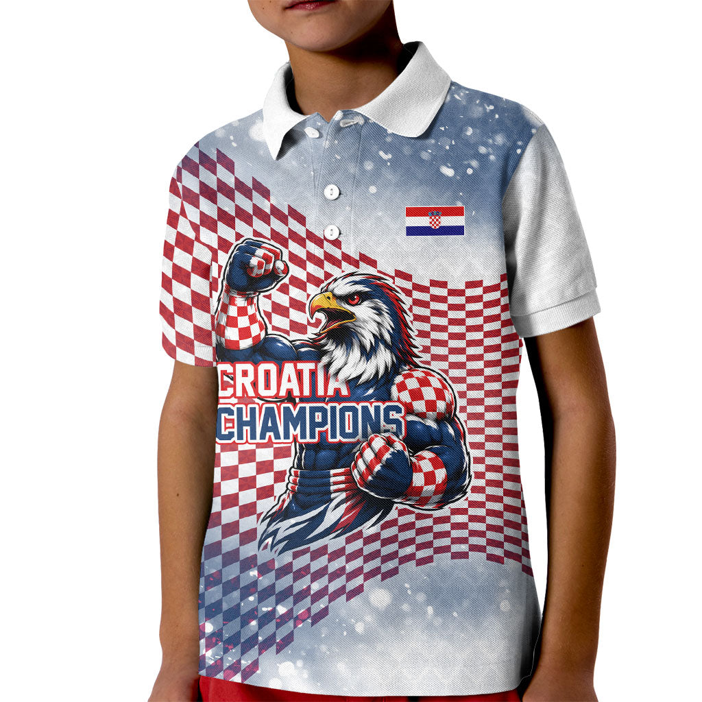 Personalized Croatia Football Eagle Mascot Kid Polo Shirt Checkerboard Pattern - Accent Splatters
