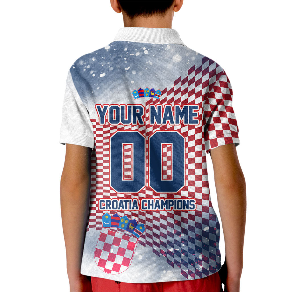 Personalized Croatia Football Eagle Mascot Kid Polo Shirt Checkerboard Pattern - Accent Splatters