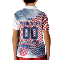 Personalized Croatia Football Eagle Mascot Kid Polo Shirt Checkerboard Pattern - Accent Splatters