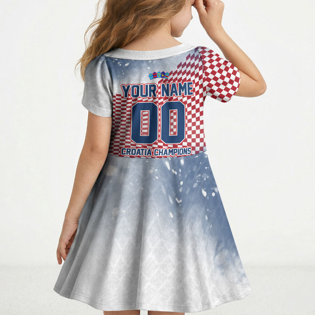 Personalized Croatia Football Eagle Mascot Kid Short Sleeve Dress Checkerboard Pattern - Accent Splatters