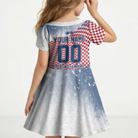 Personalized Croatia Football Eagle Mascot Kid Short Sleeve Dress Checkerboard Pattern - Accent Splatters
