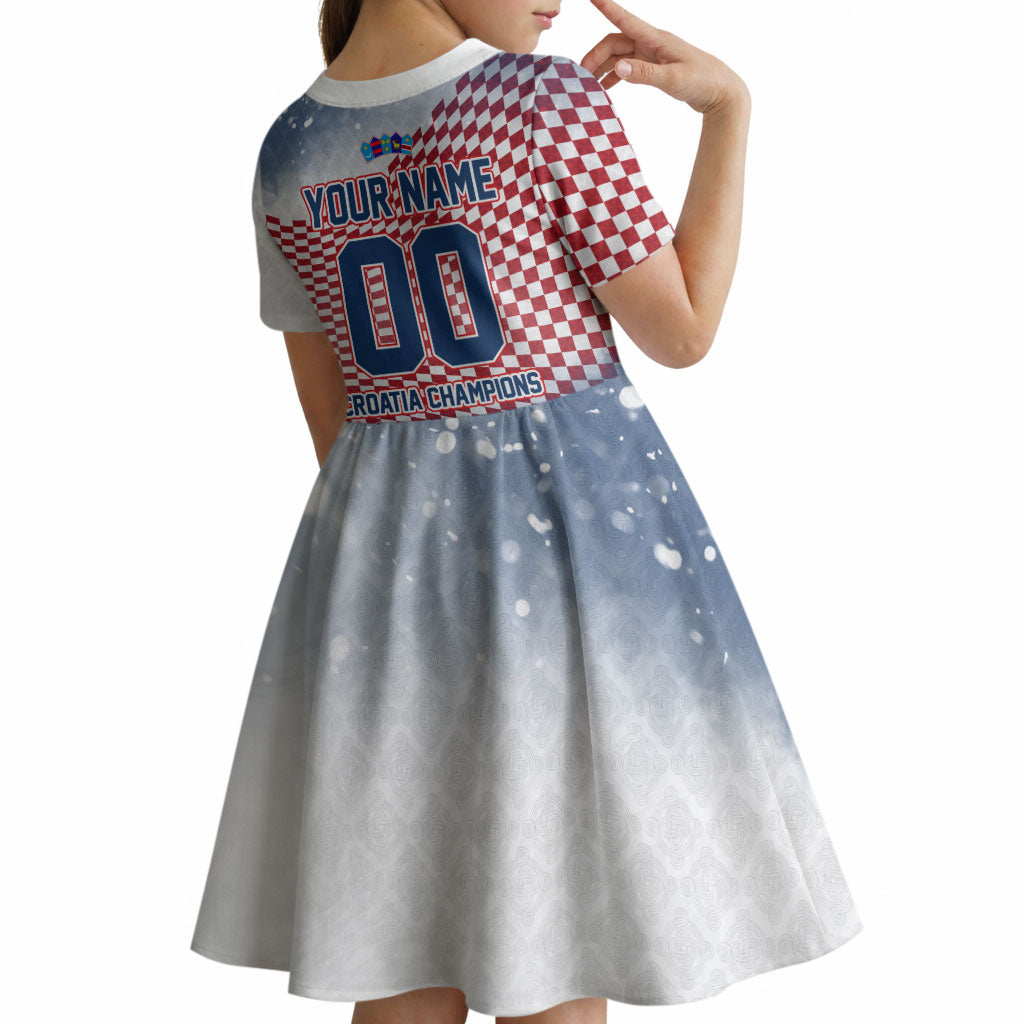 Personalized Croatia Football Eagle Mascot Kid Short Sleeve Dress Checkerboard Pattern - Accent Splatters