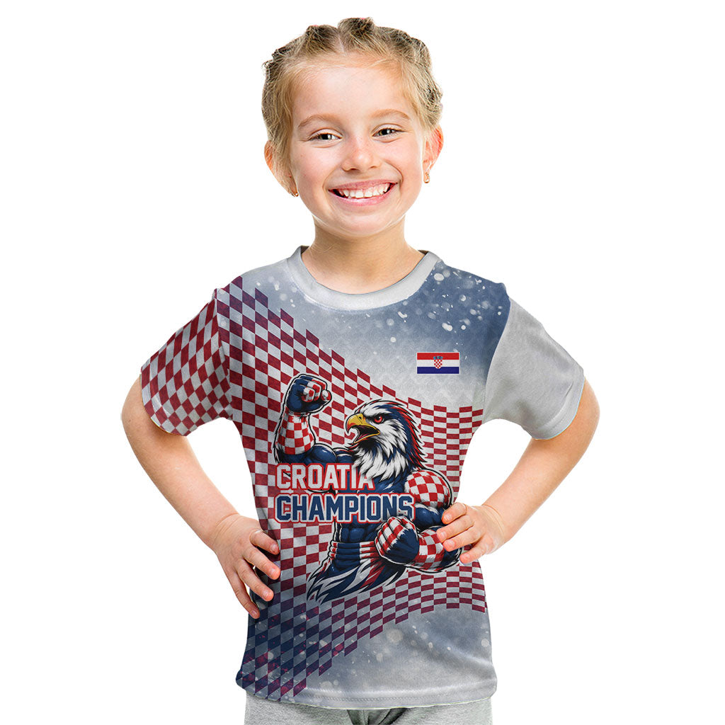 Personalized Croatia Football Eagle Mascot Kid T Shirt Checkerboard Pattern - Accent Splatters
