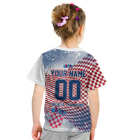 Personalized Croatia Football Eagle Mascot Kid T Shirt Checkerboard Pattern - Accent Splatters