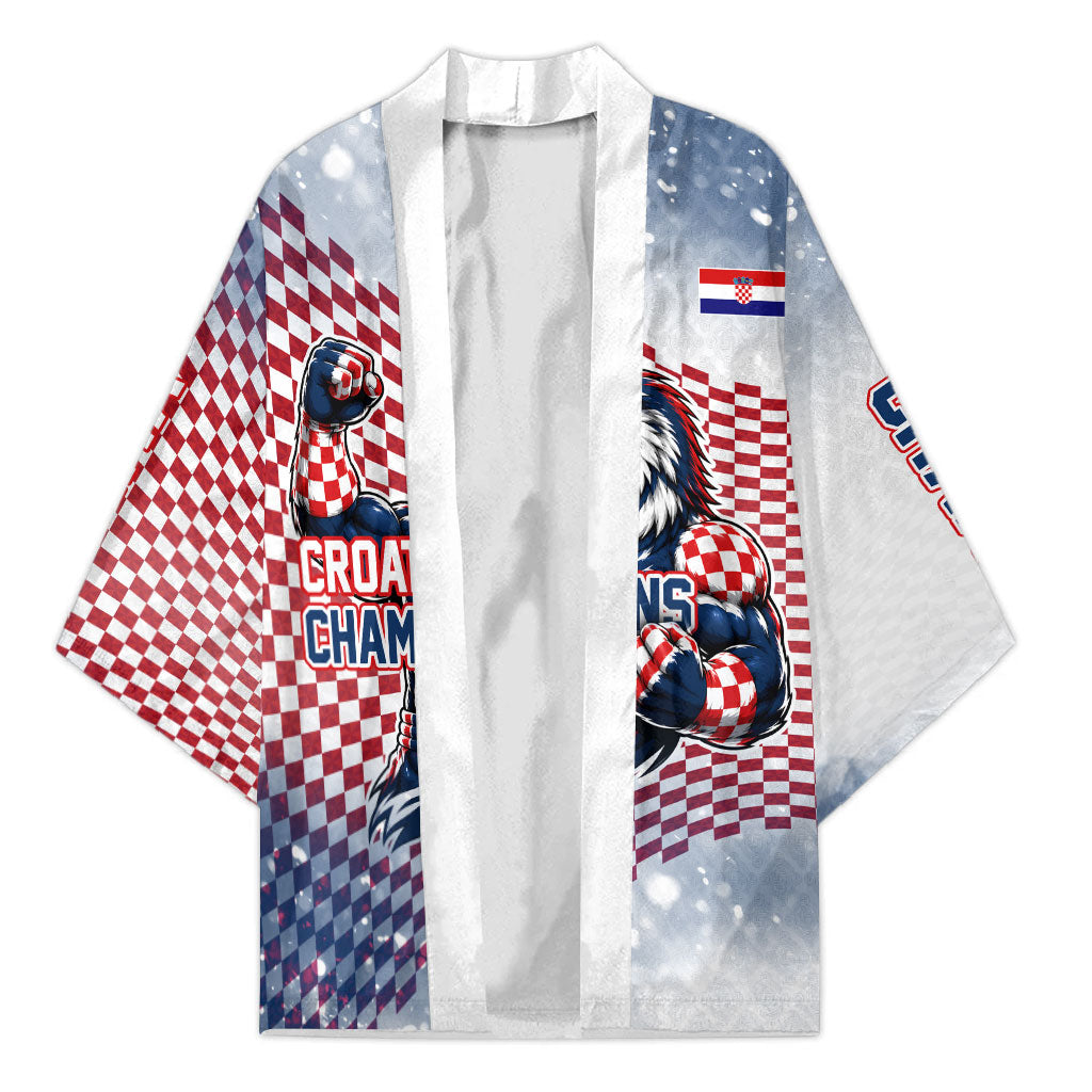 Personalized Croatia Football Eagle Mascot Kimono Checkerboard Pattern - Accent Splatters