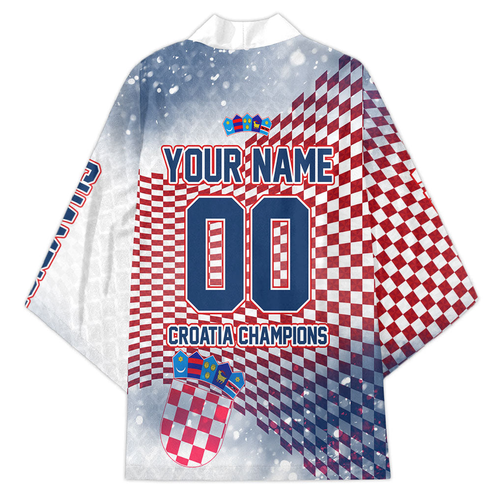 Personalized Croatia Football Eagle Mascot Kimono Checkerboard Pattern - Accent Splatters