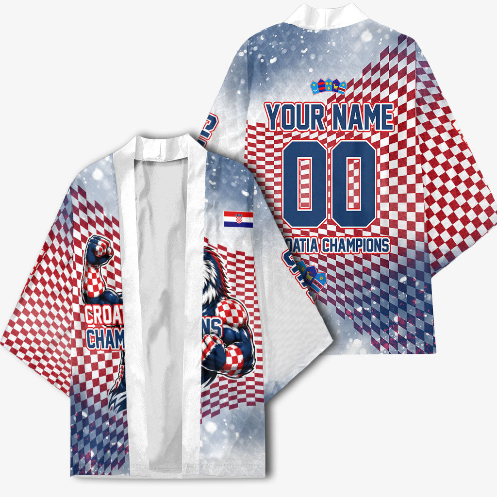 Personalized Croatia Football Eagle Mascot Kimono Checkerboard Pattern - Accent Splatters