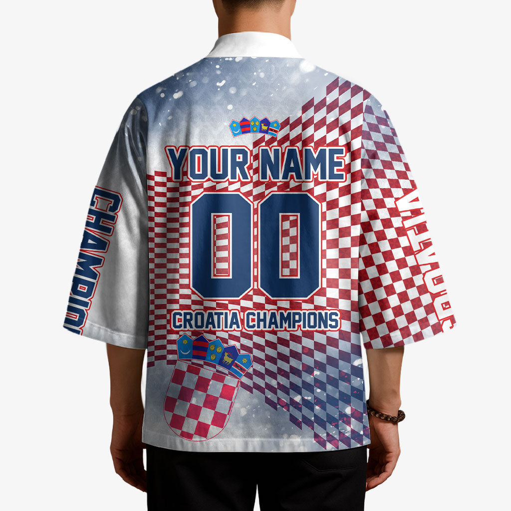 Personalized Croatia Football Eagle Mascot Kimono Checkerboard Pattern - Accent Splatters