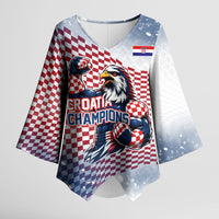 Personalized Croatia Football Eagle Mascot Kimono Sleeve Blouse Checkerboard Pattern - Accent Splatters