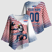 Personalized Croatia Football Eagle Mascot Kimono Sleeve Blouse Checkerboard Pattern - Accent Splatters