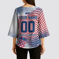 Personalized Croatia Football Eagle Mascot Kimono Sleeve Blouse Checkerboard Pattern - Accent Splatters