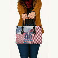 Personalized Croatia Football Eagle Mascot Leather Bag Checkerboard Pattern - Accent Splatters