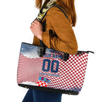 Personalized Croatia Football Eagle Mascot Leather Tote Bag Checkerboard Pattern - Accent Splatters