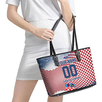 Personalized Croatia Football Eagle Mascot Leather Tote Bag Checkerboard Pattern - Accent Splatters
