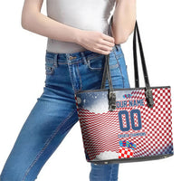 Personalized Croatia Football Eagle Mascot Leather Tote Bag Checkerboard Pattern - Accent Splatters