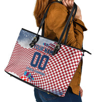 Personalized Croatia Football Eagle Mascot Leather Tote Bag Checkerboard Pattern - Accent Splatters