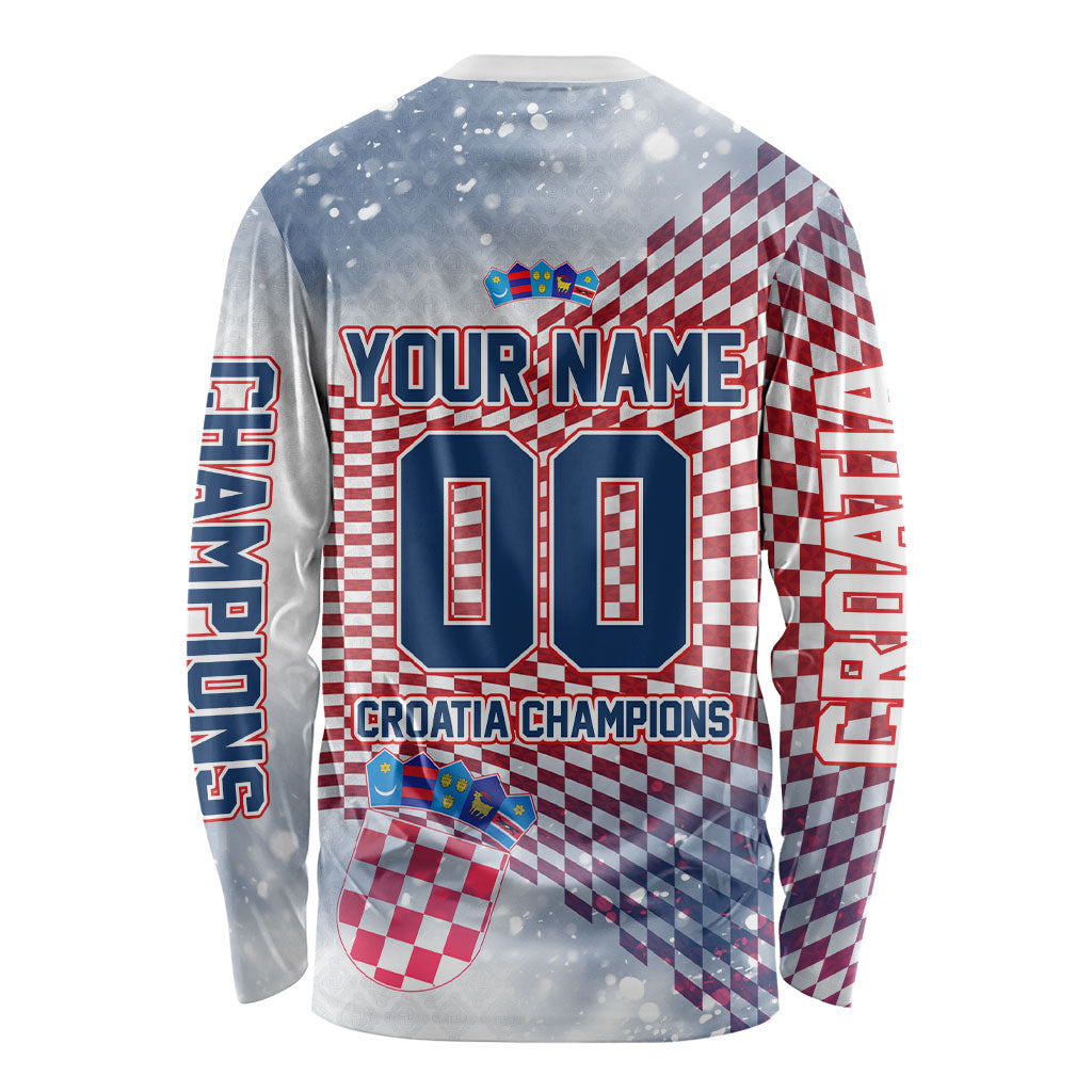 Personalized Croatia Football Eagle Mascot Long Sleeve Shirt Checkerboard Pattern - Accent Splatters