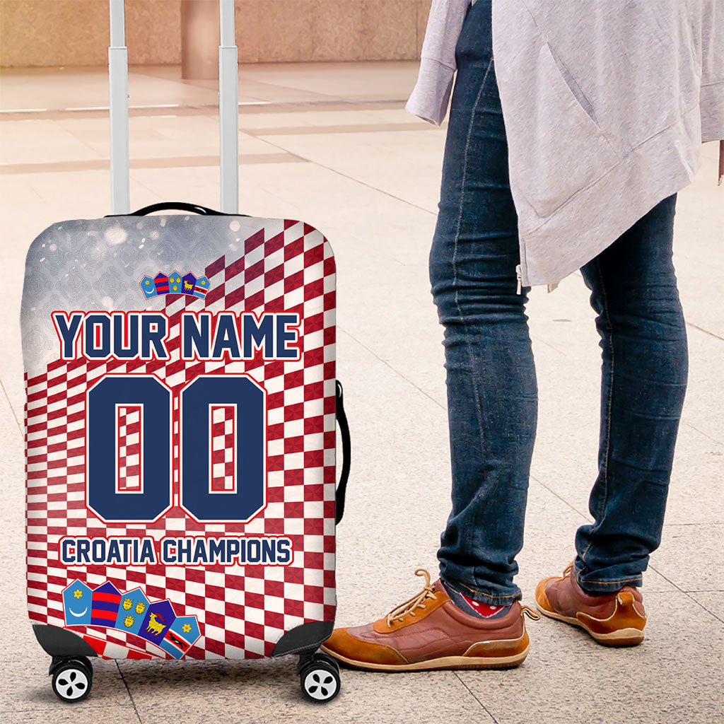 Personalized Croatia Football Eagle Mascot Luggage Cover Checkerboard Pattern - Accent Splatters