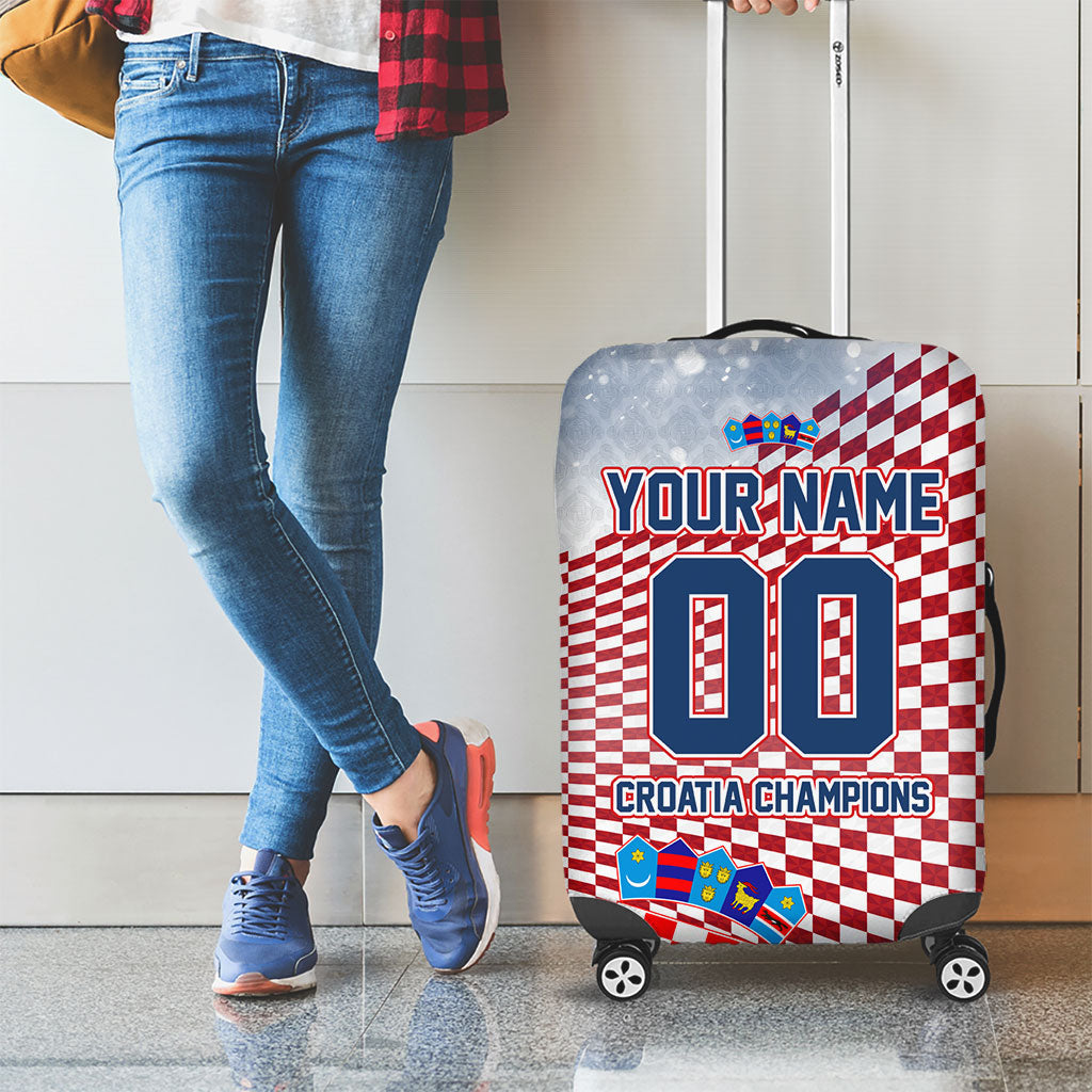 Personalized Croatia Football Eagle Mascot Luggage Cover Checkerboard Pattern - Accent Splatters