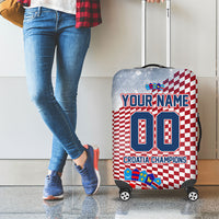 Personalized Croatia Football Eagle Mascot Luggage Cover Checkerboard Pattern - Accent Splatters