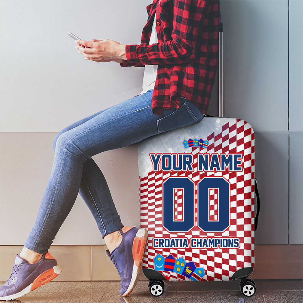 Personalized Croatia Football Eagle Mascot Luggage Cover Checkerboard Pattern - Accent Splatters