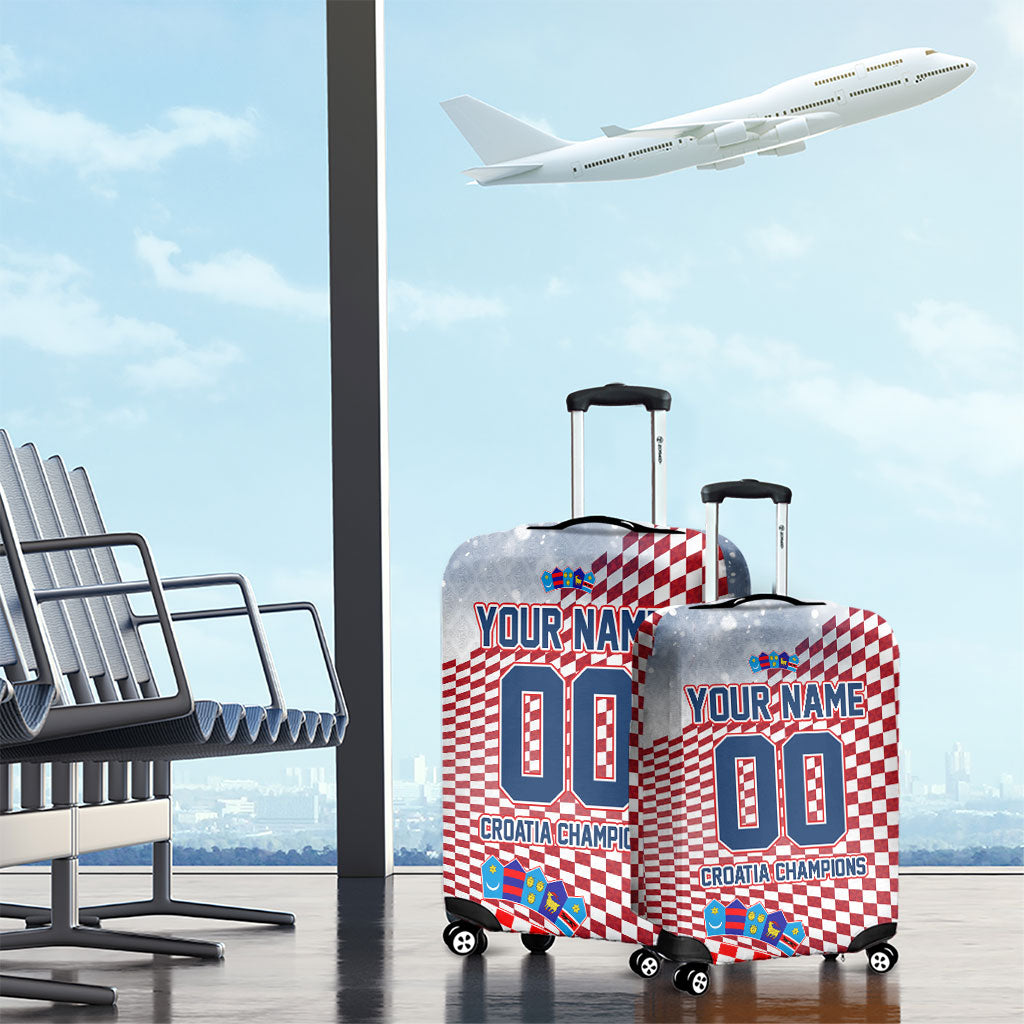 Personalized Croatia Football Eagle Mascot Luggage Cover Checkerboard Pattern - Accent Splatters
