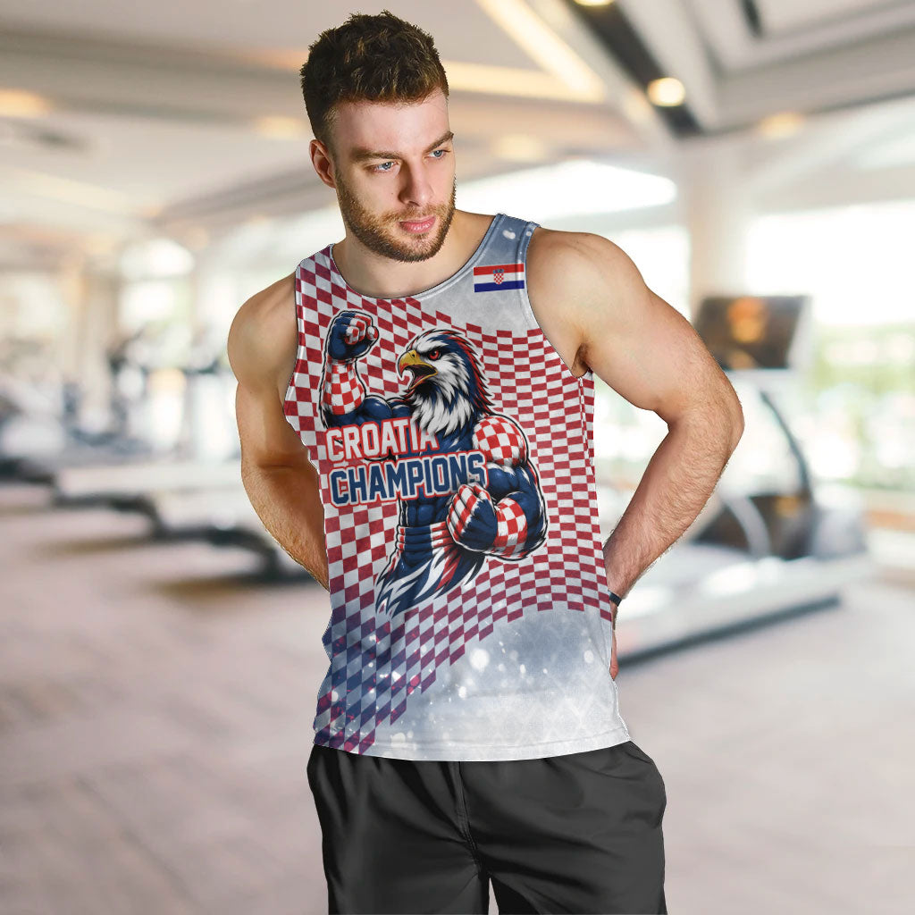 Personalized Croatia Football Eagle Mascot Men Tank Top Checkerboard Pattern - Accent Splatters