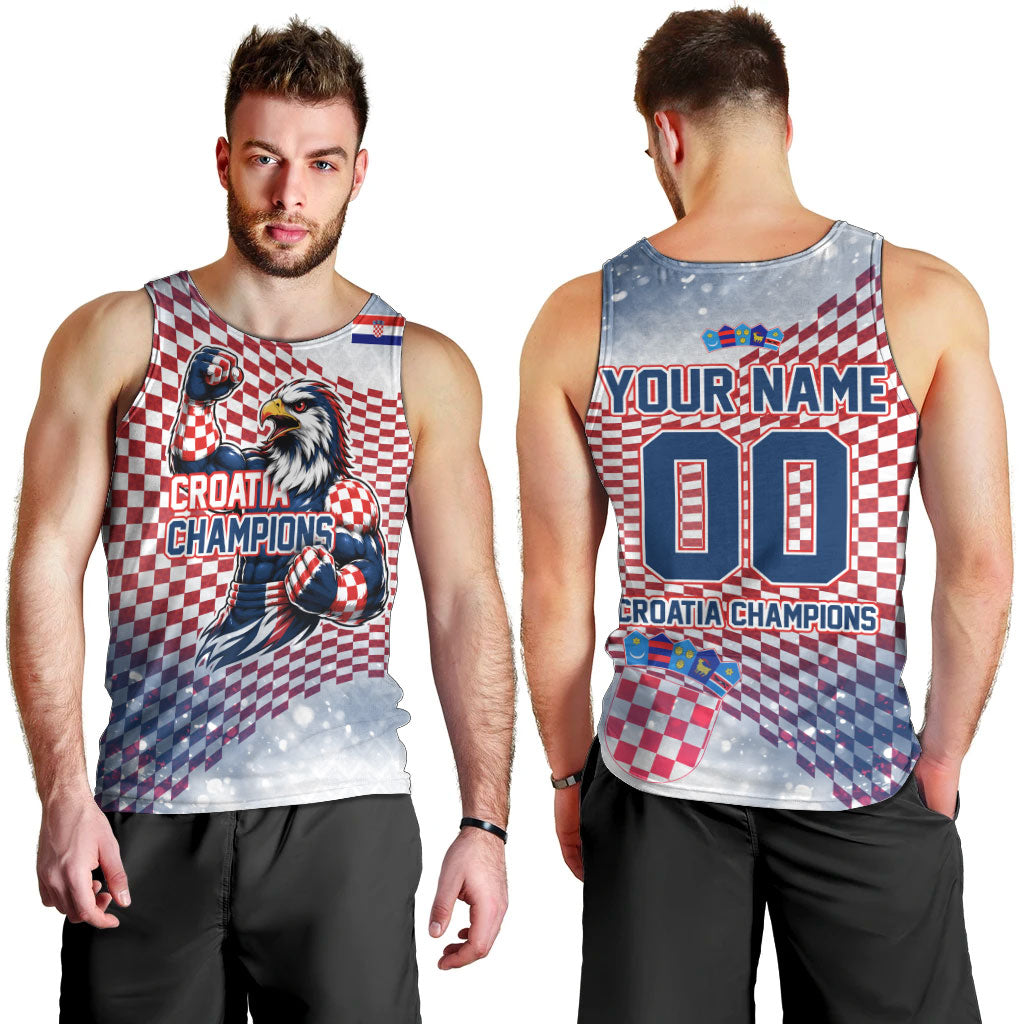 Personalized Croatia Football Eagle Mascot Men Tank Top Checkerboard Pattern - Accent Splatters