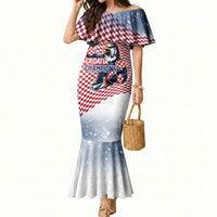 Personalized Croatia Football Eagle Mascot Mermaid Dress Checkerboard Pattern - Accent Splatters