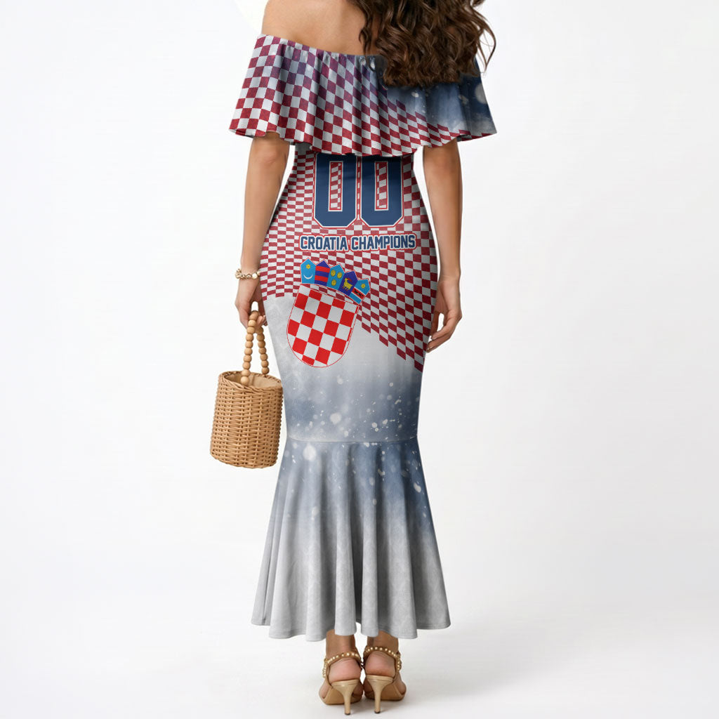 Personalized Croatia Football Eagle Mascot Mermaid Dress Checkerboard Pattern - Accent Splatters