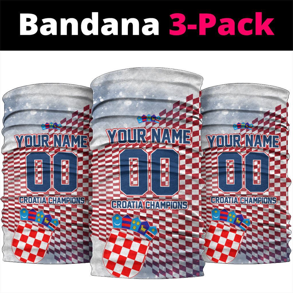Personalized Croatia Football Eagle Mascot Neck Gaiter Checkerboard Pattern - Accent Splatters