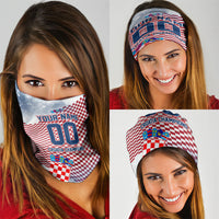 Personalized Croatia Football Eagle Mascot Neck Gaiter Checkerboard Pattern - Accent Splatters
