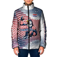 Personalized Croatia Football Eagle Mascot Padded Jacket Checkerboard Pattern - Accent Splatters