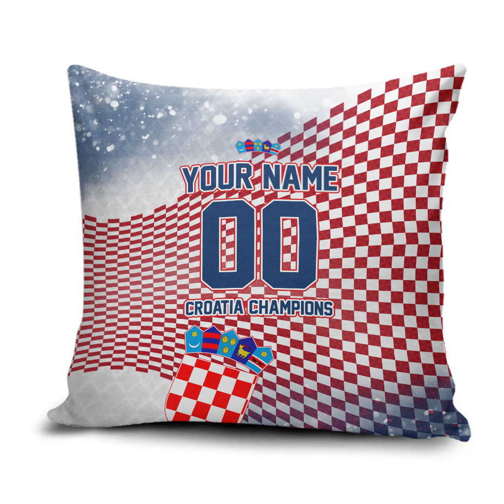 Personalized Croatia Football Eagle Mascot Pillow Cover Checkerboard Pattern - Accent Splatters
