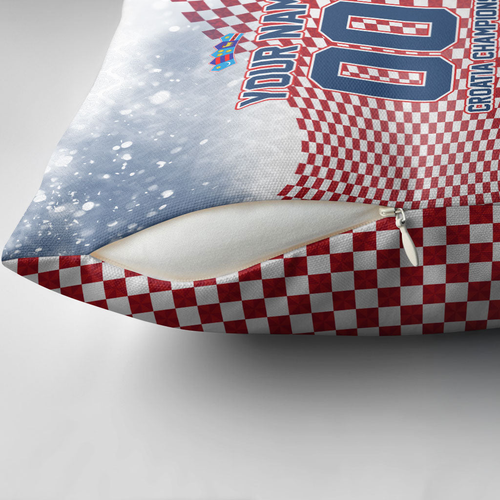 Personalized Croatia Football Eagle Mascot Pillow Cover Checkerboard Pattern - Accent Splatters