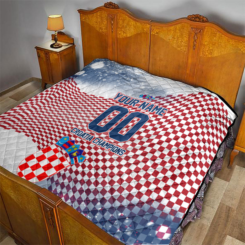 Personalized Croatia Football Eagle Mascot Quilt Checkerboard Pattern - Accent Splatters