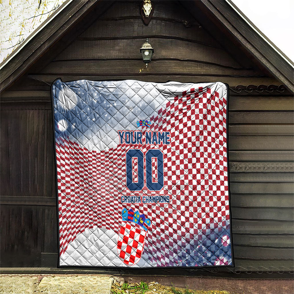 Personalized Croatia Football Eagle Mascot Quilt Checkerboard Pattern - Accent Splatters