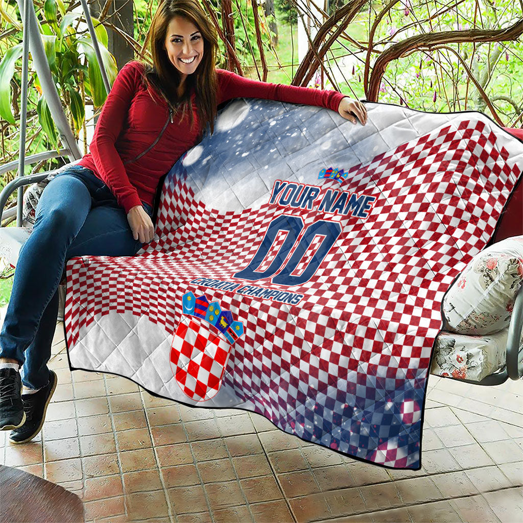 Personalized Croatia Football Eagle Mascot Quilt Checkerboard Pattern - Accent Splatters