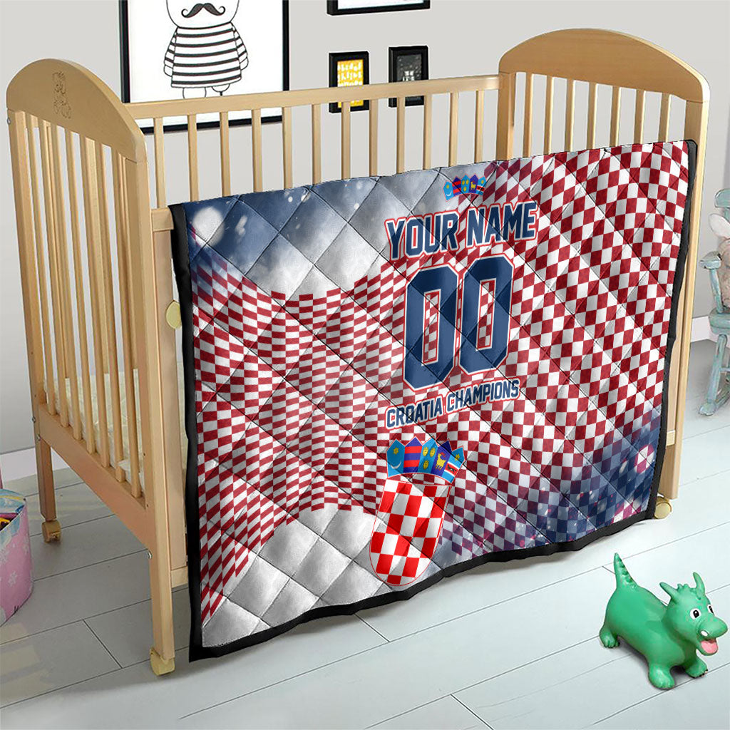 Personalized Croatia Football Eagle Mascot Quilt Checkerboard Pattern - Accent Splatters
