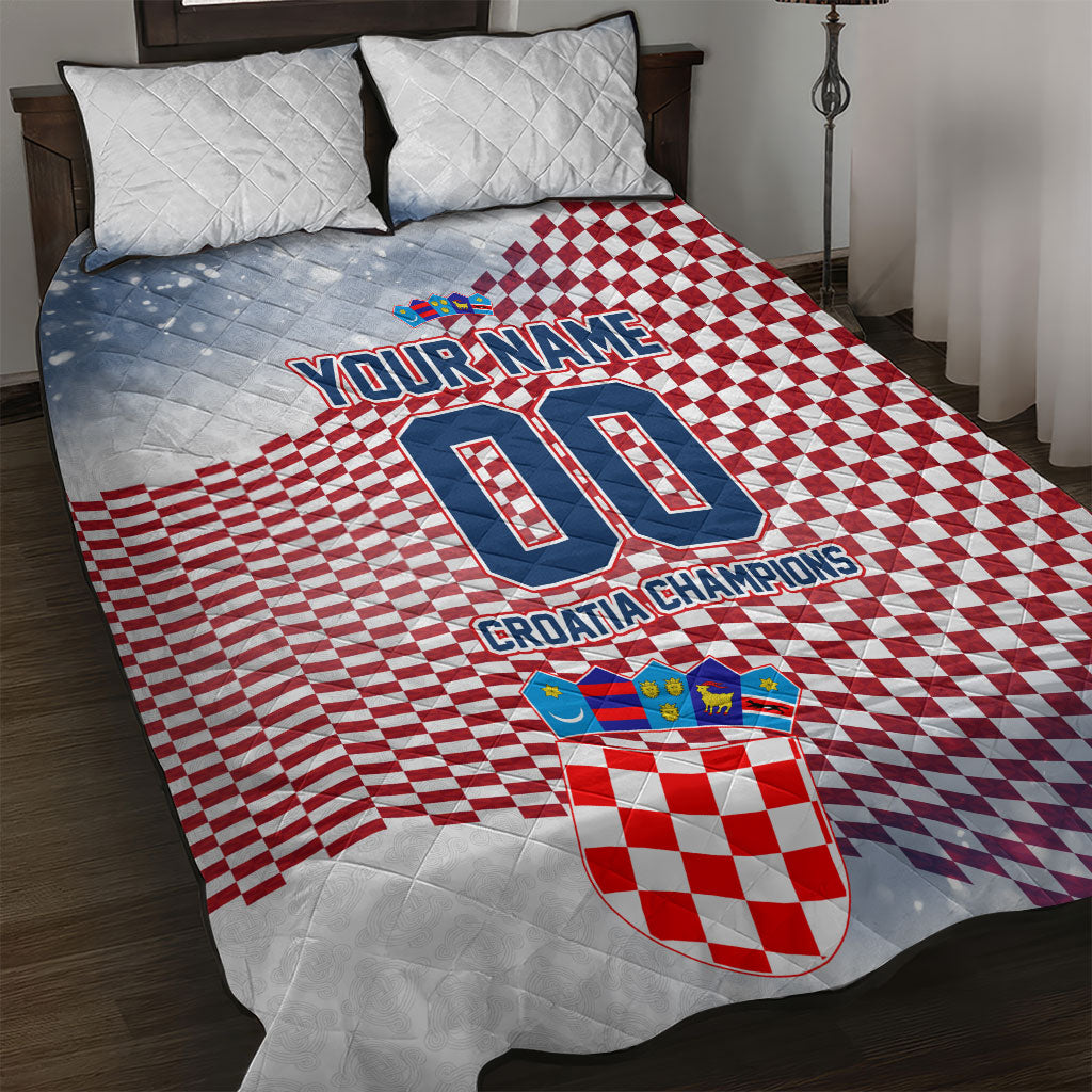 Personalized Croatia Football Eagle Mascot Quilt Bed Set Checkerboard Pattern - Accent Splatters